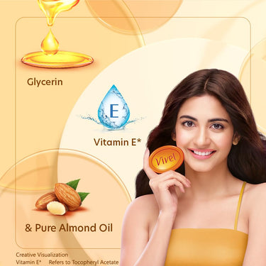 Vivel Glycerin Bathing Bar Soap for Soft Moisturized Skin with Pure Almond Oil & Vitamin E, Special Pack 125gx3 (Pack of 3)